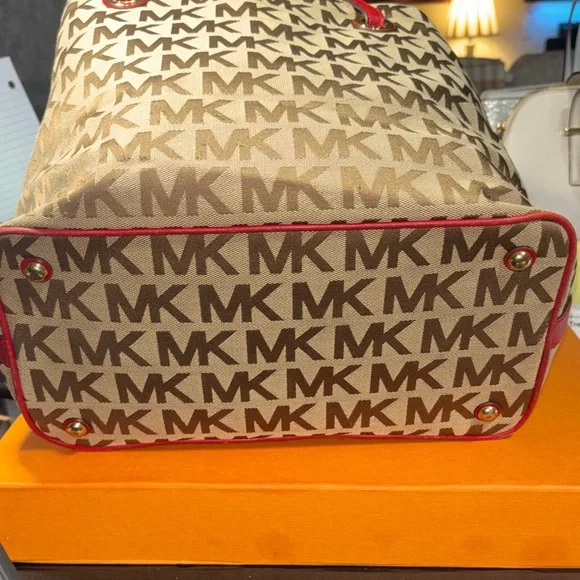 Michael Kors Tan and Red Logo Tote - Picture 3 of 4